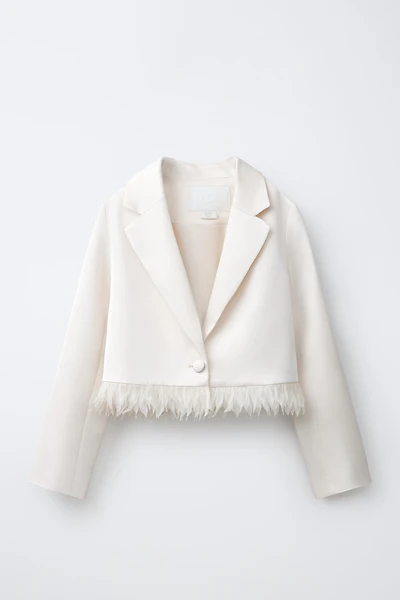 FEATHER TRIM SATIN EFFECT BLAZER