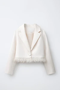 FEATHER TRIM SATIN EFFECT BLAZER