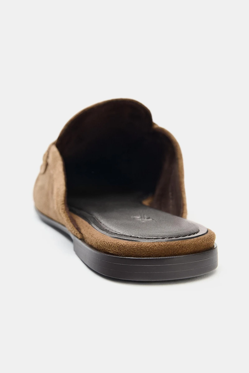 OPEN BACK SPLIT SUEDE LOAFERS