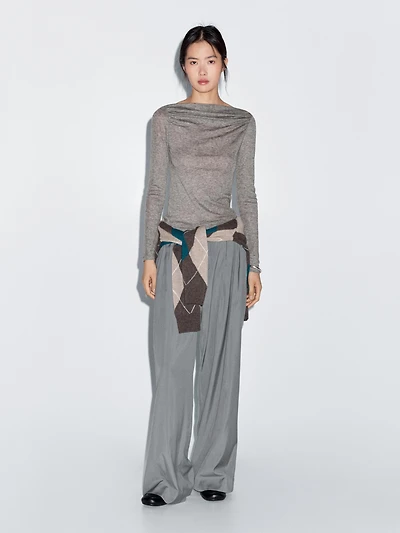 Draped boat neck top