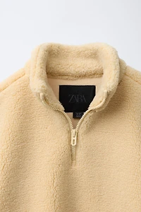 ZIP FAUX SHEARLING SWEATSHIRT