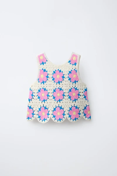 CROCHET KNIT FLORAL TOP