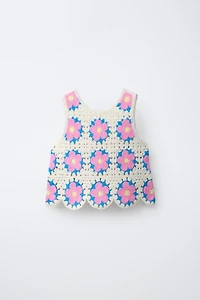 CROCHET KNIT FLORAL TOP