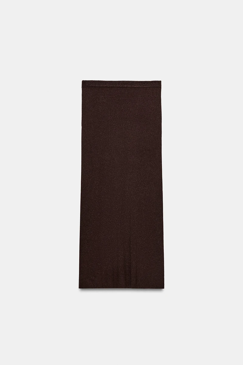 METALLIC THREAD RIB KNIT MIDI SKIRT
