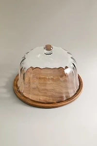 PRÉSENTOIR À GÂTEAU BOIS CLOCHE VERRE