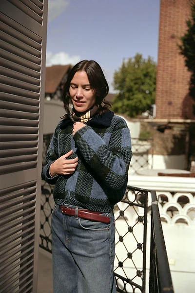 GILET EN MAILLE À CARREAUX