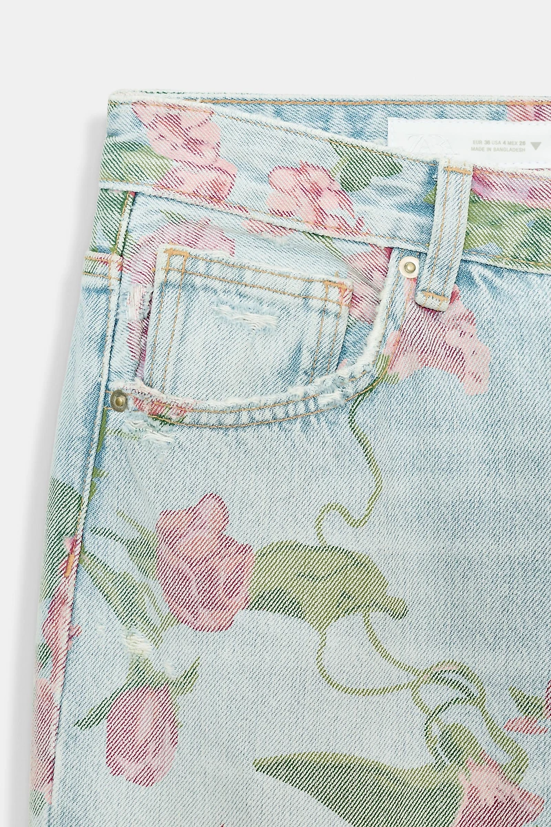 TRF LOW RISE LOOSE FIT PRINTED FOLDED JEANS