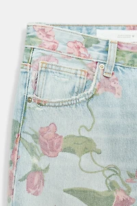 TRF LOW RISE LOOSE FIT PRINTED FOLDED JEANS