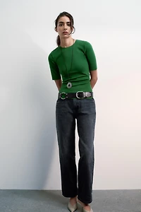 RUCHED INTERLOCK T-SHIRT