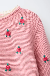 FLORAL EMBROIDERED AND LACE TRIM KNIT JUMPER