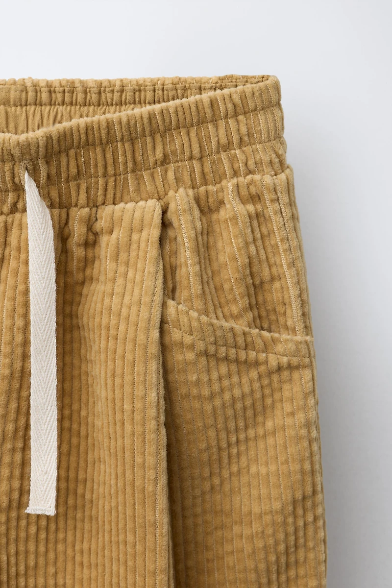 PANTALON JUPE-CULOTTE EN VELOURS CÔTELÉ ET DENTELLE