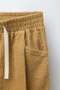 PANTALON JUPE-CULOTTE EN VELOURS CÔTELÉ ET DENTELLE
