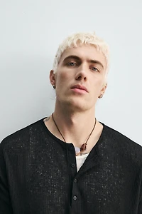 BUTTON NECK KNIT T-SHIRT