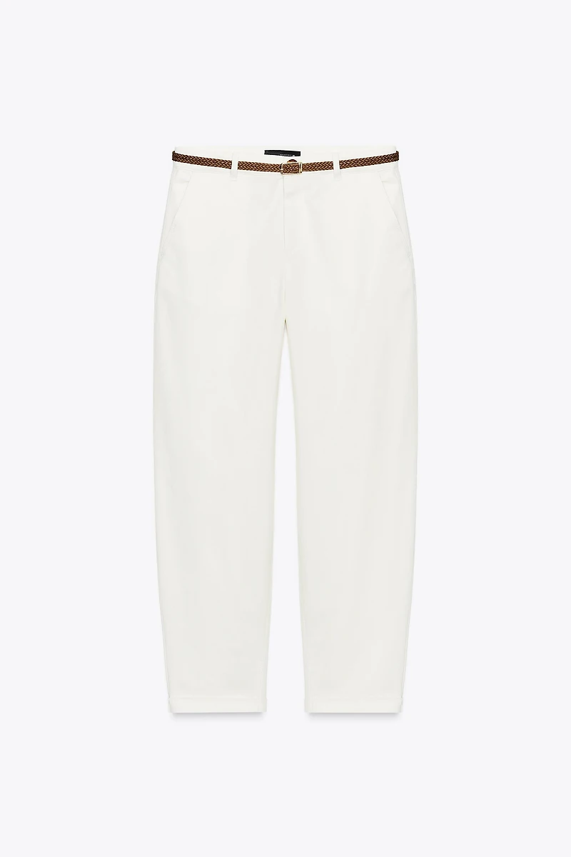BRAIDED BELTED CHINO PANTS