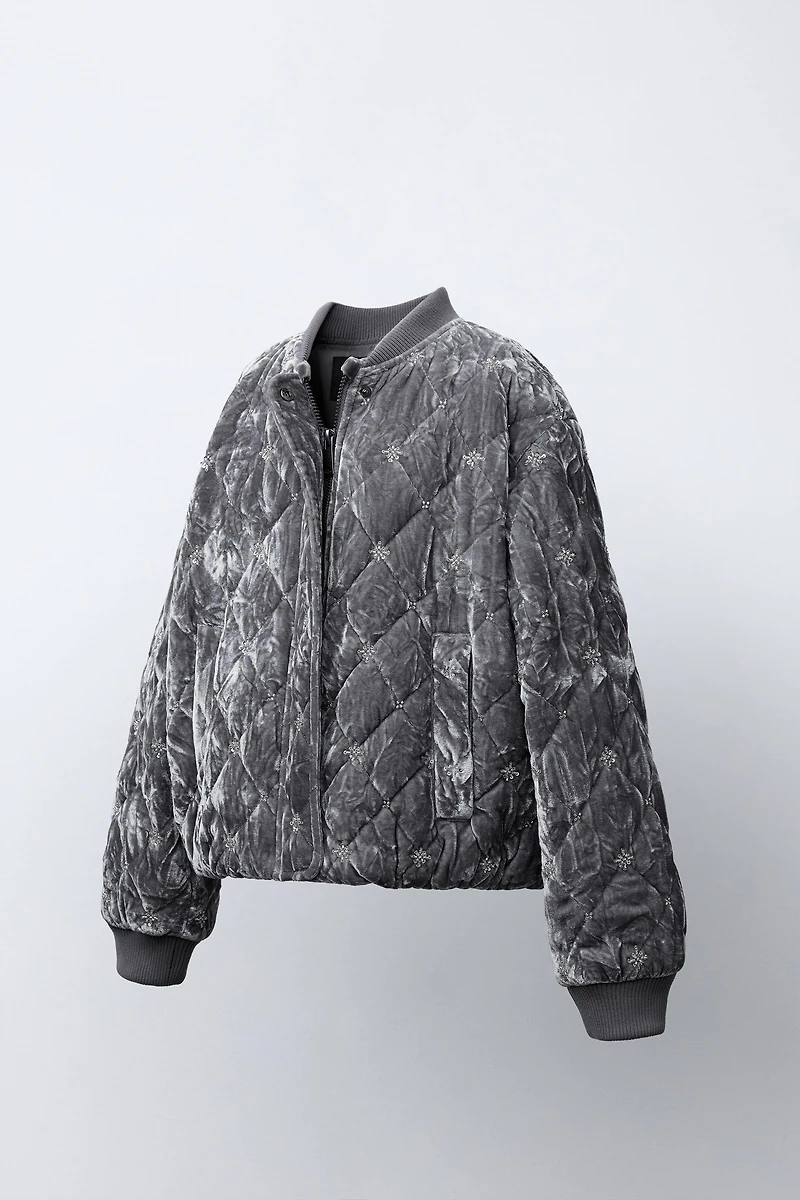 VELVET JEWELED BOMBER JACKET
