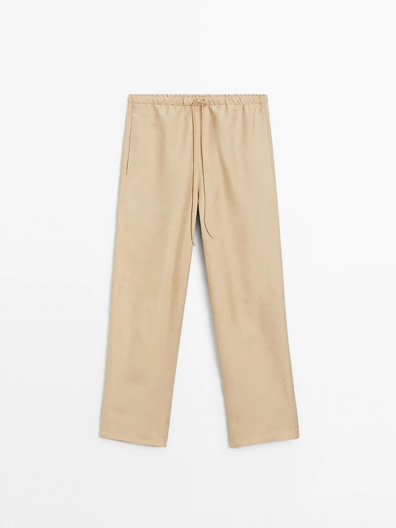 Flowing linen blend barrel fit trousers