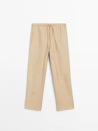 Flowing linen blend barrel fit trousers