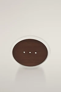 ACACIA WOOD AND GLASS BATHROOM SOAP DISH
