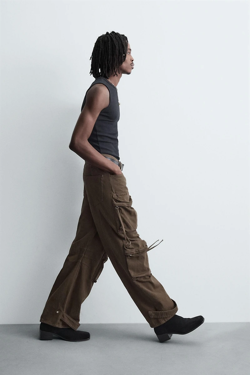 DENIM CARGO PANTS WITH POCKETS