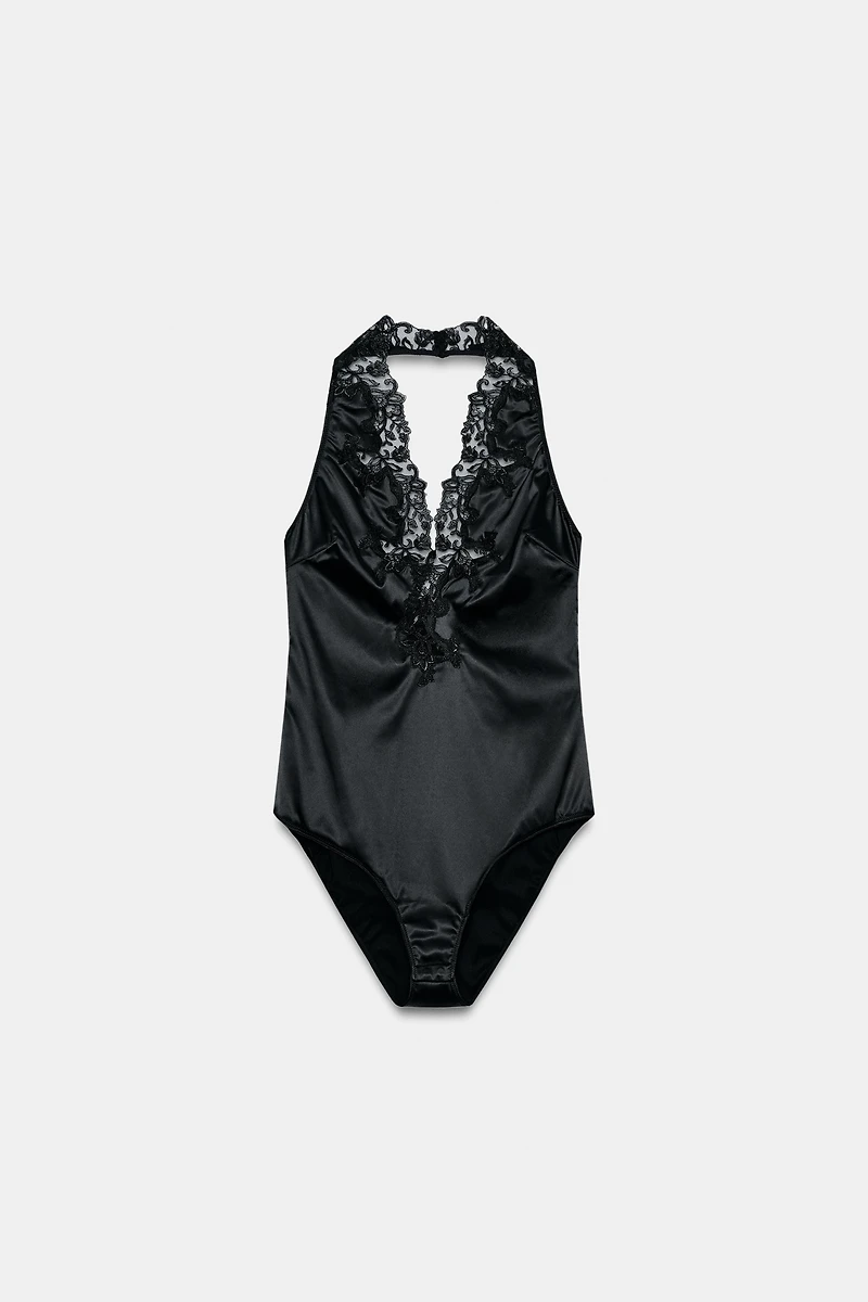 ZW COLLECTION LACE HALTER SATIN EFFECT BODYSUIT
