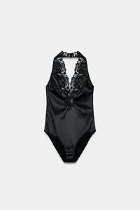 ZW COLLECTION LACE HALTER SATIN EFFECT BODYSUIT