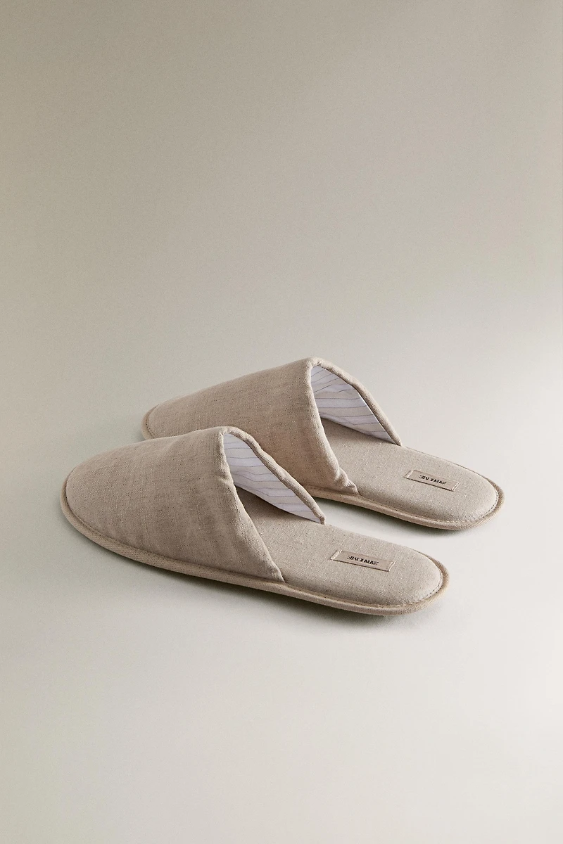 LINEN MULE SLIPPERS