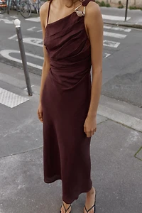 ASYMMETRIC 100% LINEN MIDI DRESS