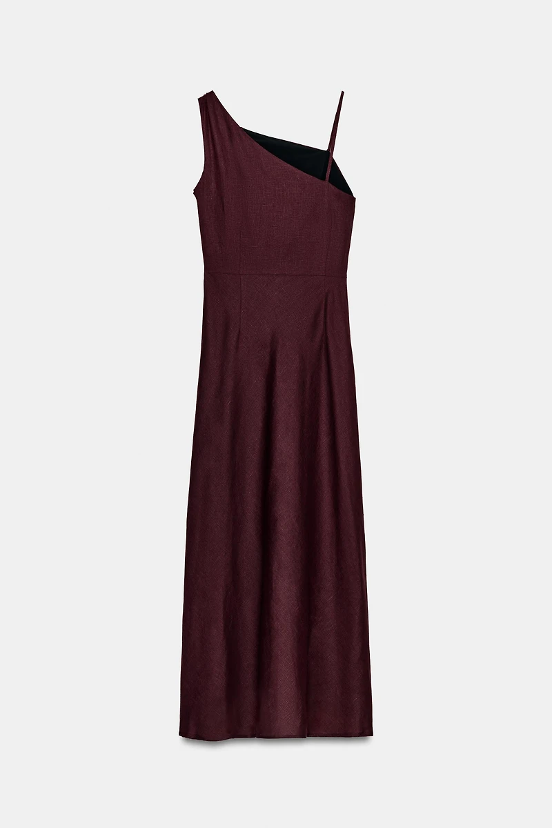 ASYMMETRIC 100% LINEN MIDI DRESS