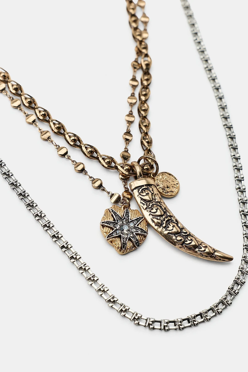 SET OF 4 MIXED HORN AND STAR NECKLACES