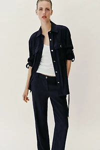 WRINKLED EFFECT SAFARI SHIRT WITH BELT