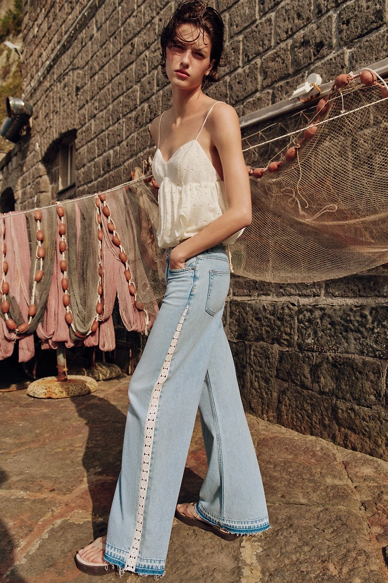 Z1975 HIGH WAIST WIDE LEG CROCHET COMBINED JEANS