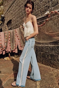Z1975 HIGH WAIST WIDE LEG CROCHET COMBINED JEANS