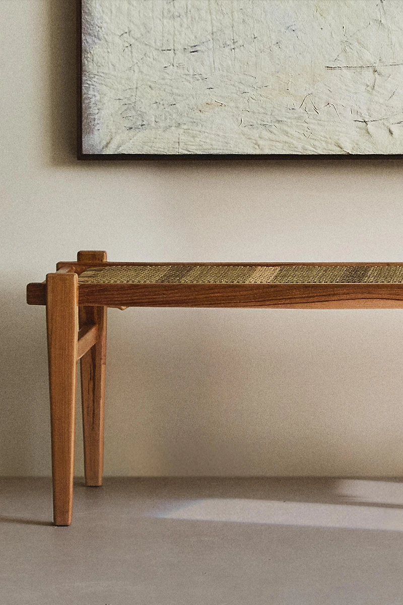 MULTICOLORED RATTAN TEAK BENCH