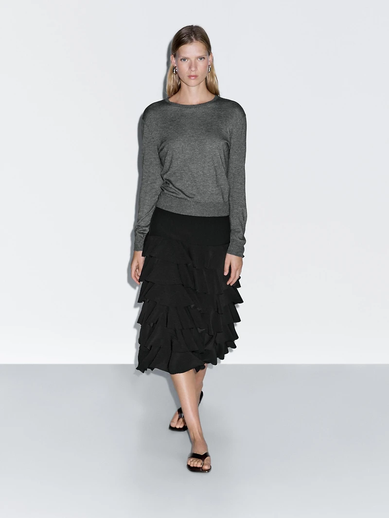 Ruffled midi skirt