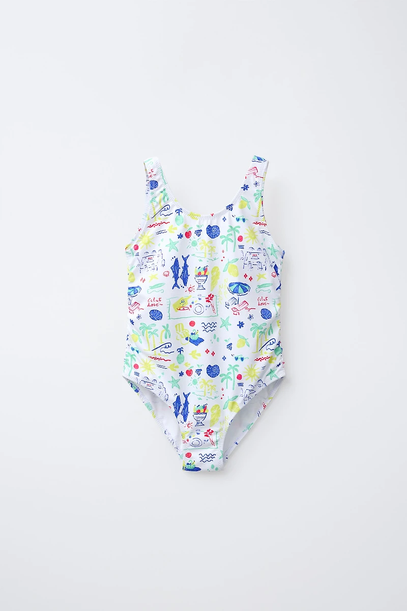 6-14 YEARS/ BEACH PRINT SWIMSUIT