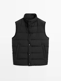 Water-repellent puffer gilet with down blend
