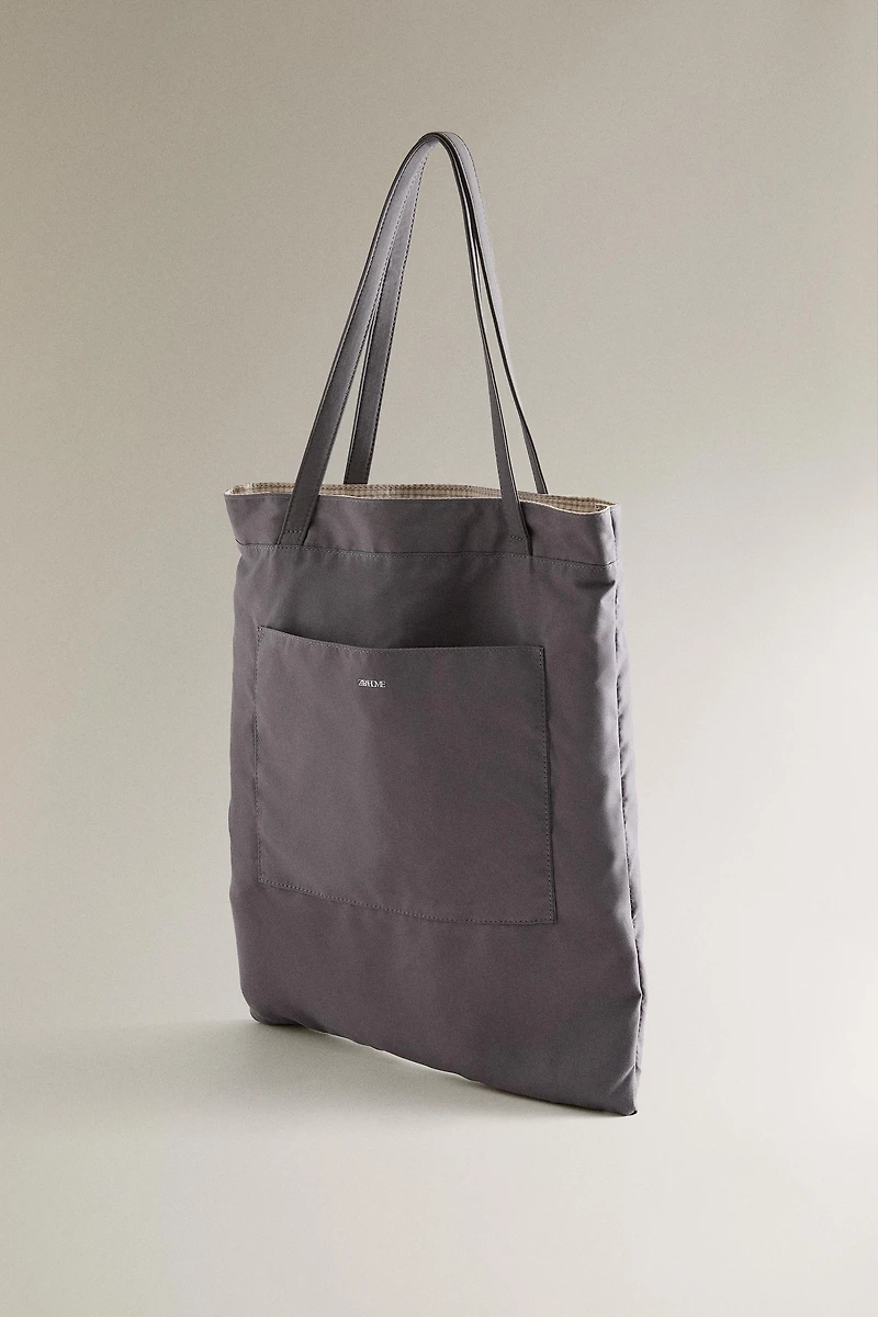 REVERSIBLE GINGHAM CHECK FABRIC SHOPPER BAG