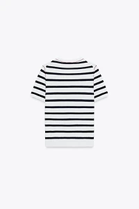 SHORT SLEEVE CONTRAST PIPING SWEATER