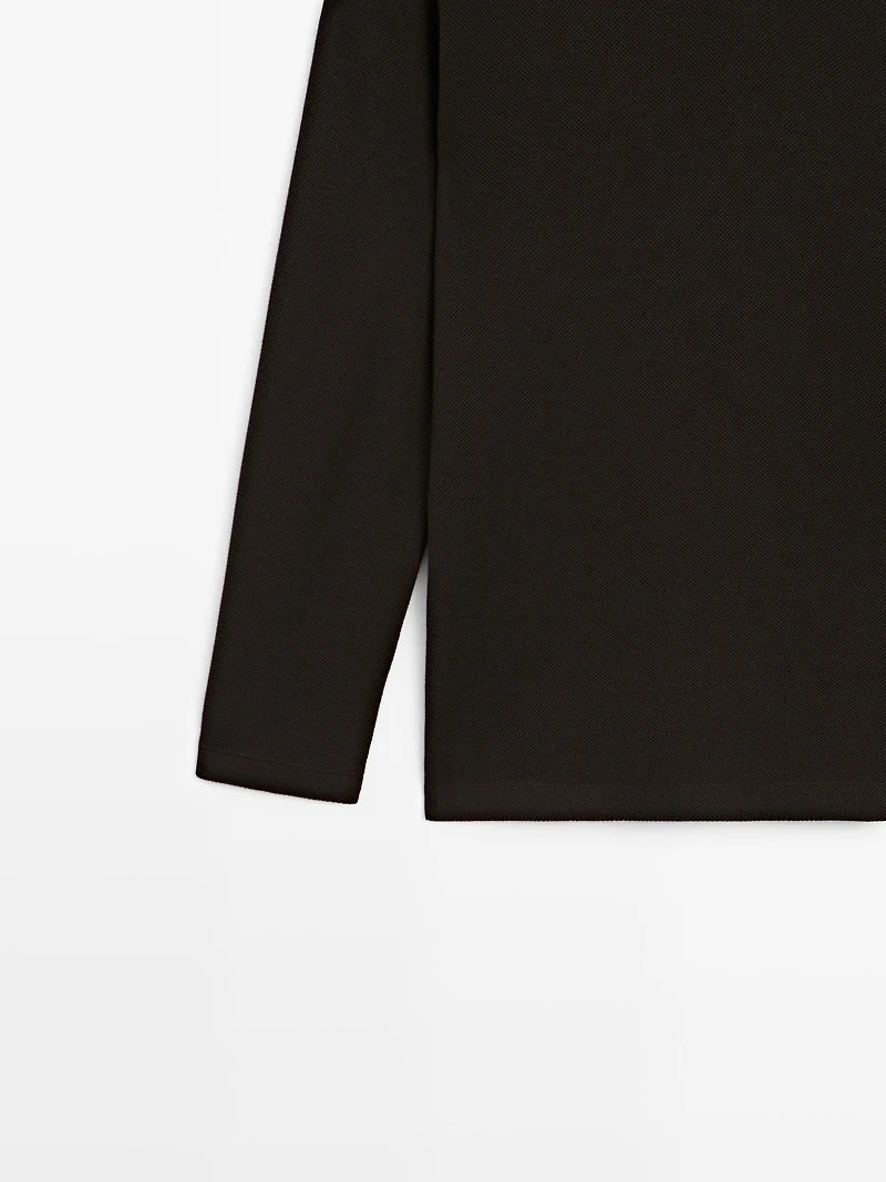 Textured long sleeve polo shirt