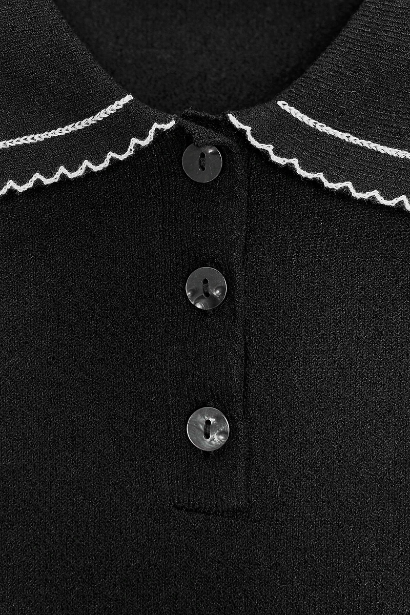 CONTRAST STITCH KNIT POLO TOP