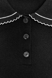 CONTRAST STITCH KNIT POLO TOP