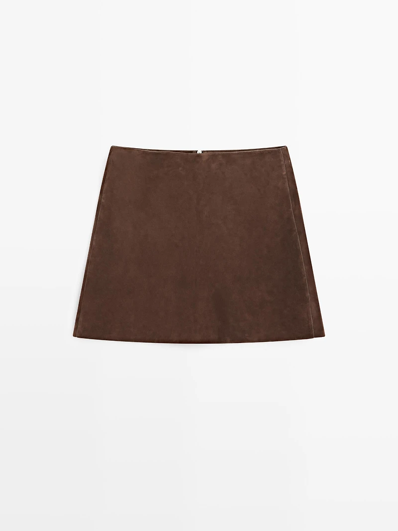 Suede leather mini skirt