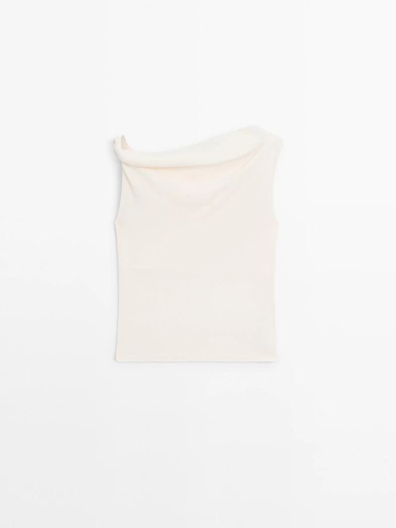 Draped cotton top with knot detail