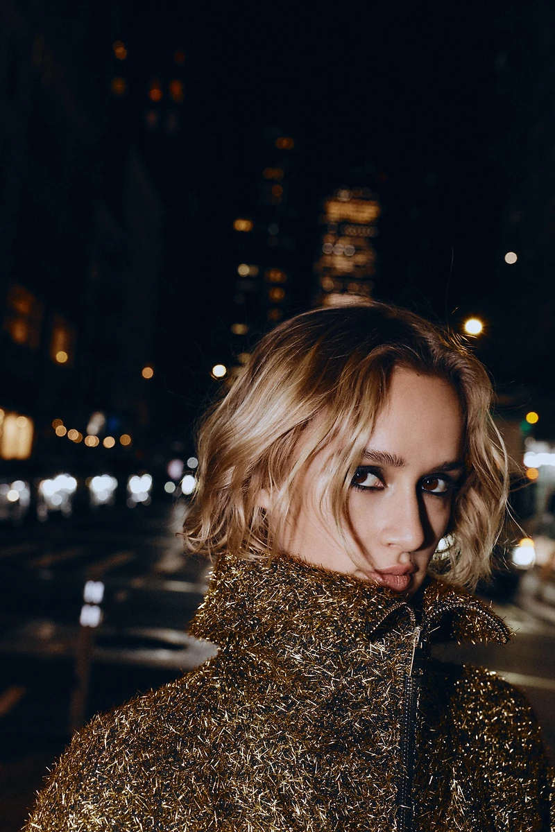 METALLIC THREAD BOMBER JACKET