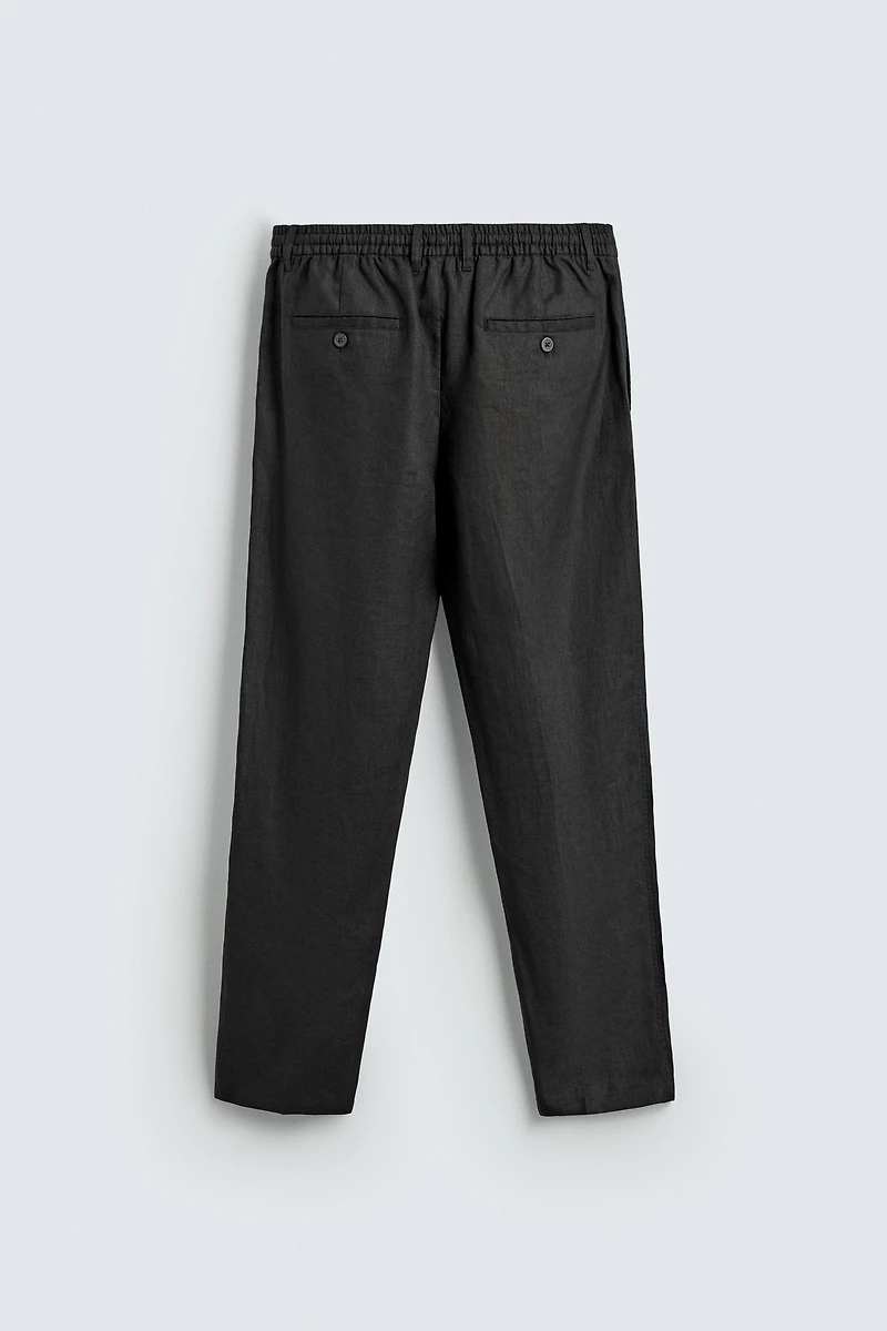 100% LINEN REGULAR FIT PANTS