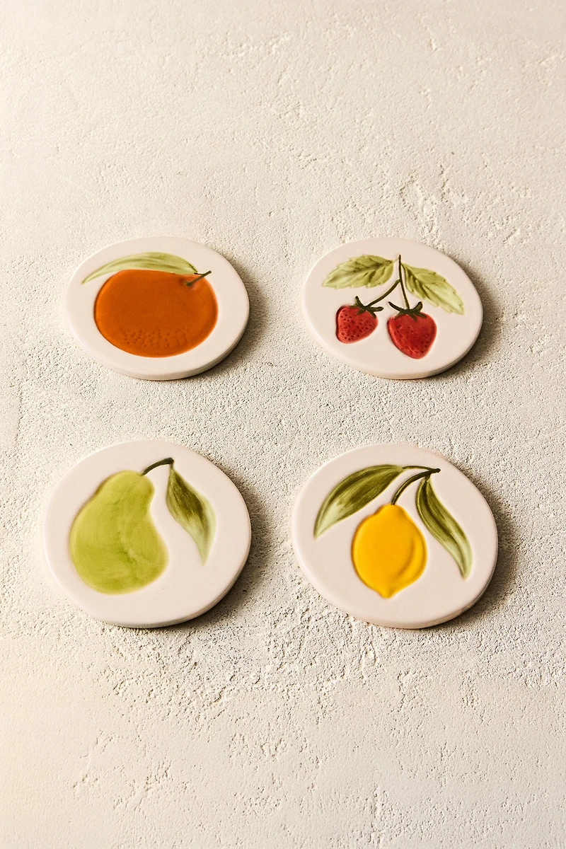 SET OF STONEWARE FRUIT COASTERS (SET OF 4)