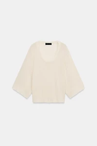 GATHERED ROUND NECK KNIT TOP