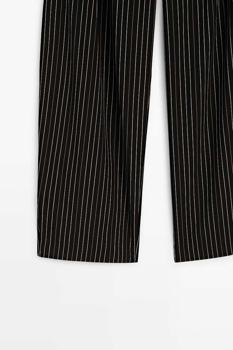 Striped barrel fit pants with scarf detail