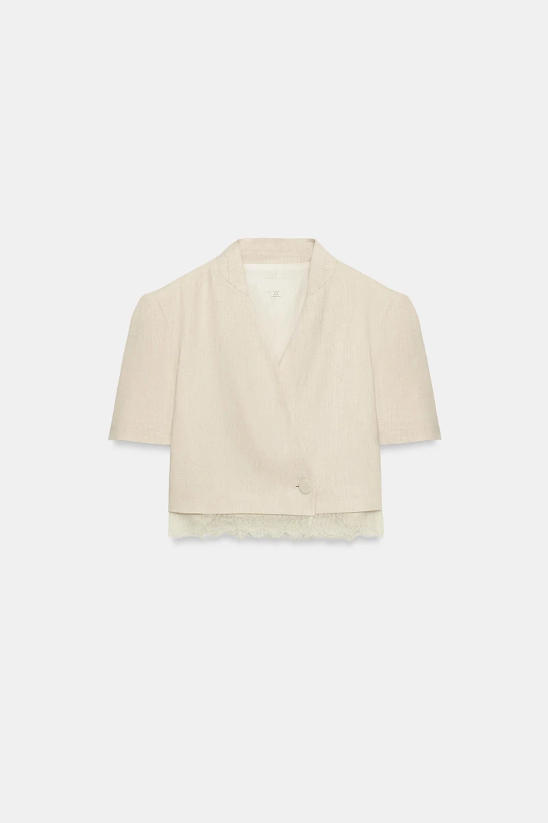 VESTE COURTE À BORDURE DENTELLE