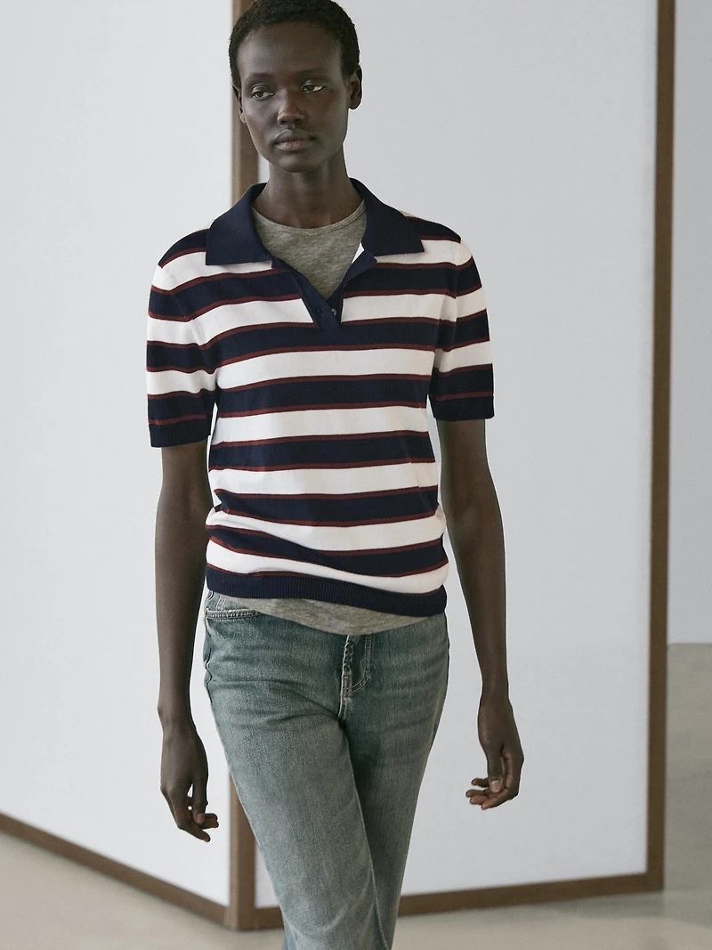 Pull polo maille rayures